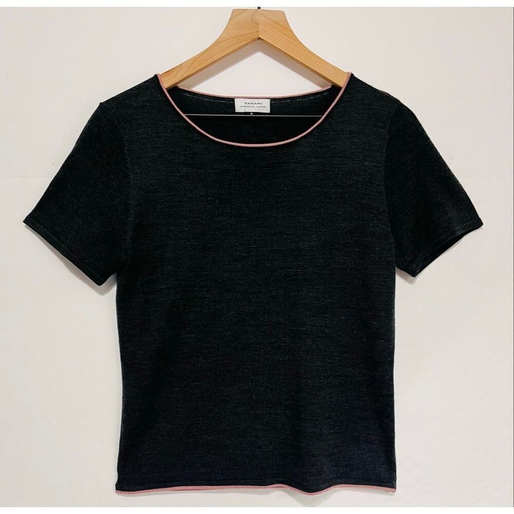 Tahari Charcoal Gray With Pink Trim Sweater Size 8
